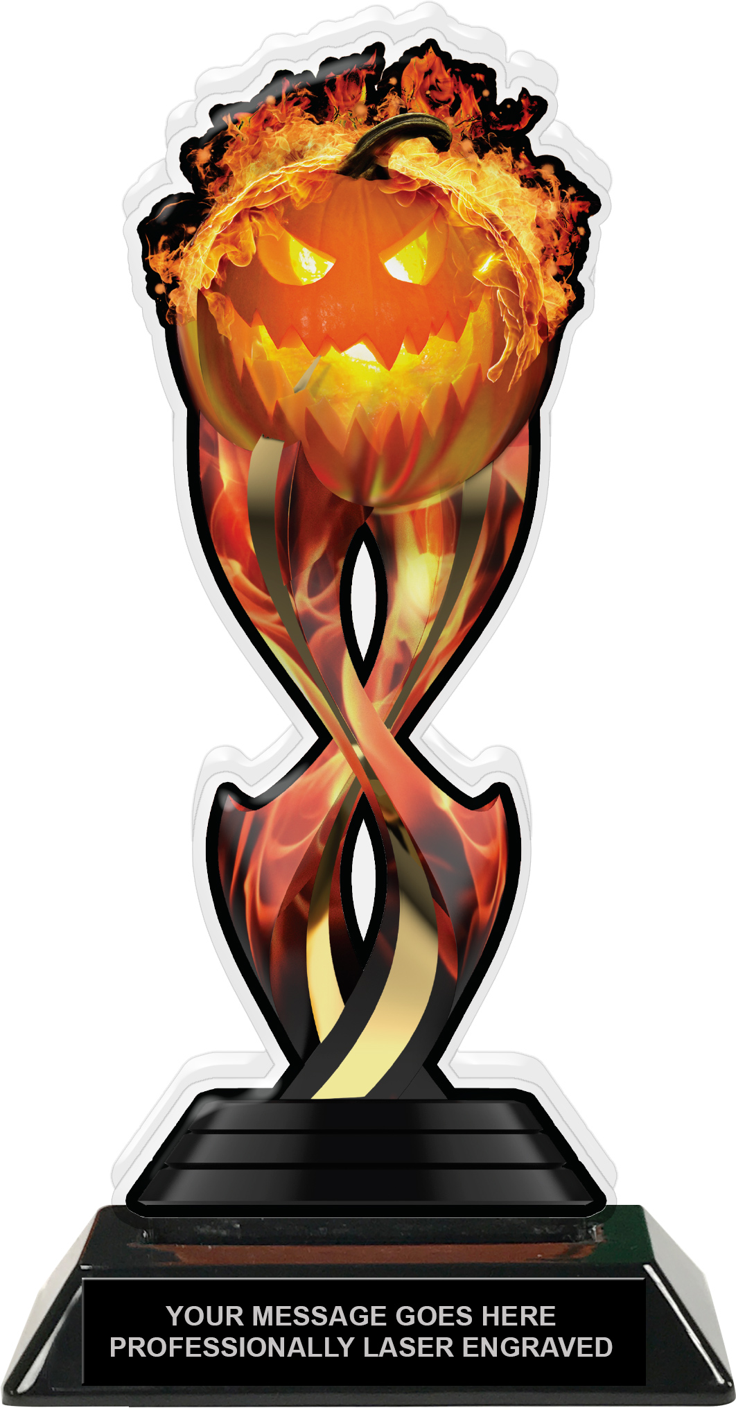 Halloween Flaming Pumpkin Tribal Flames Acrylic Trophy - 8.5 inch