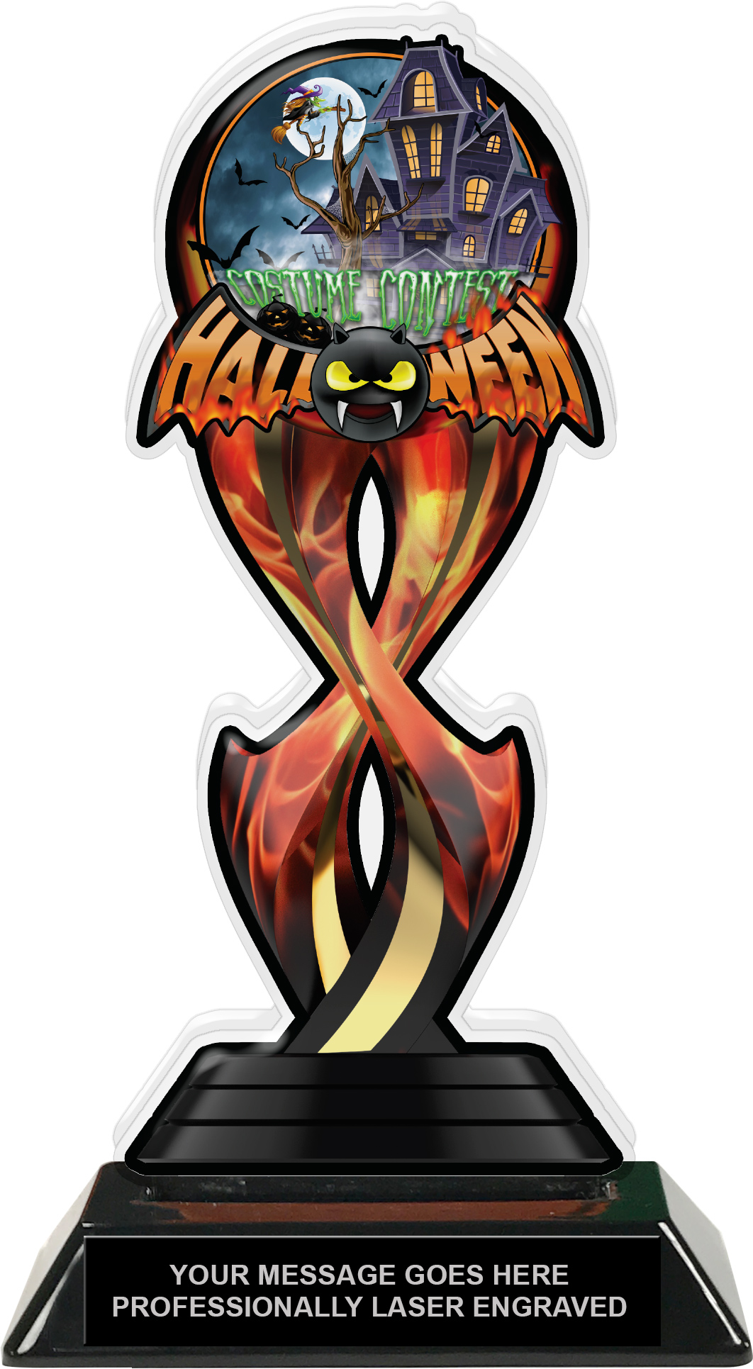 Halloween Bat Costume Contest Tribal Flames Acrylic Trophy - 8.5 inch