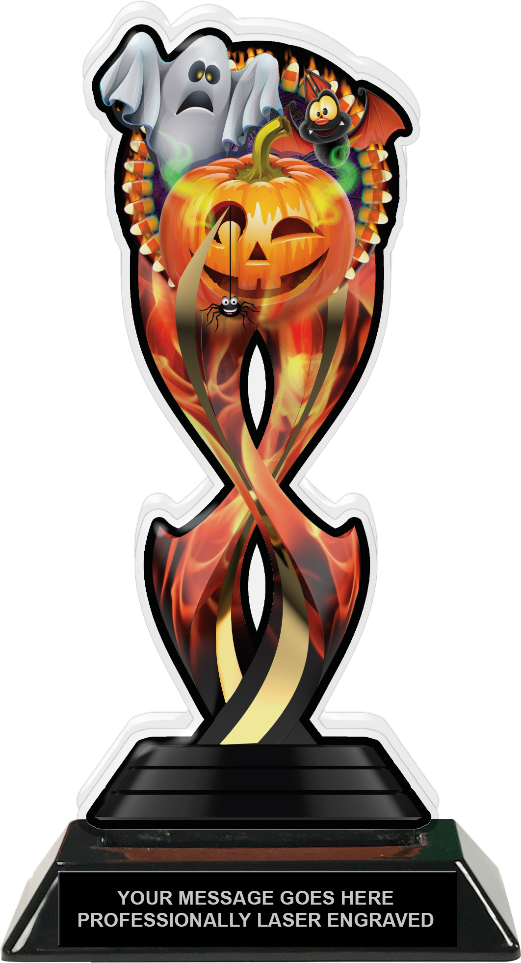 Halloween Pumpkin Tribal Flames Acrylic Trophy - 8.5 inch