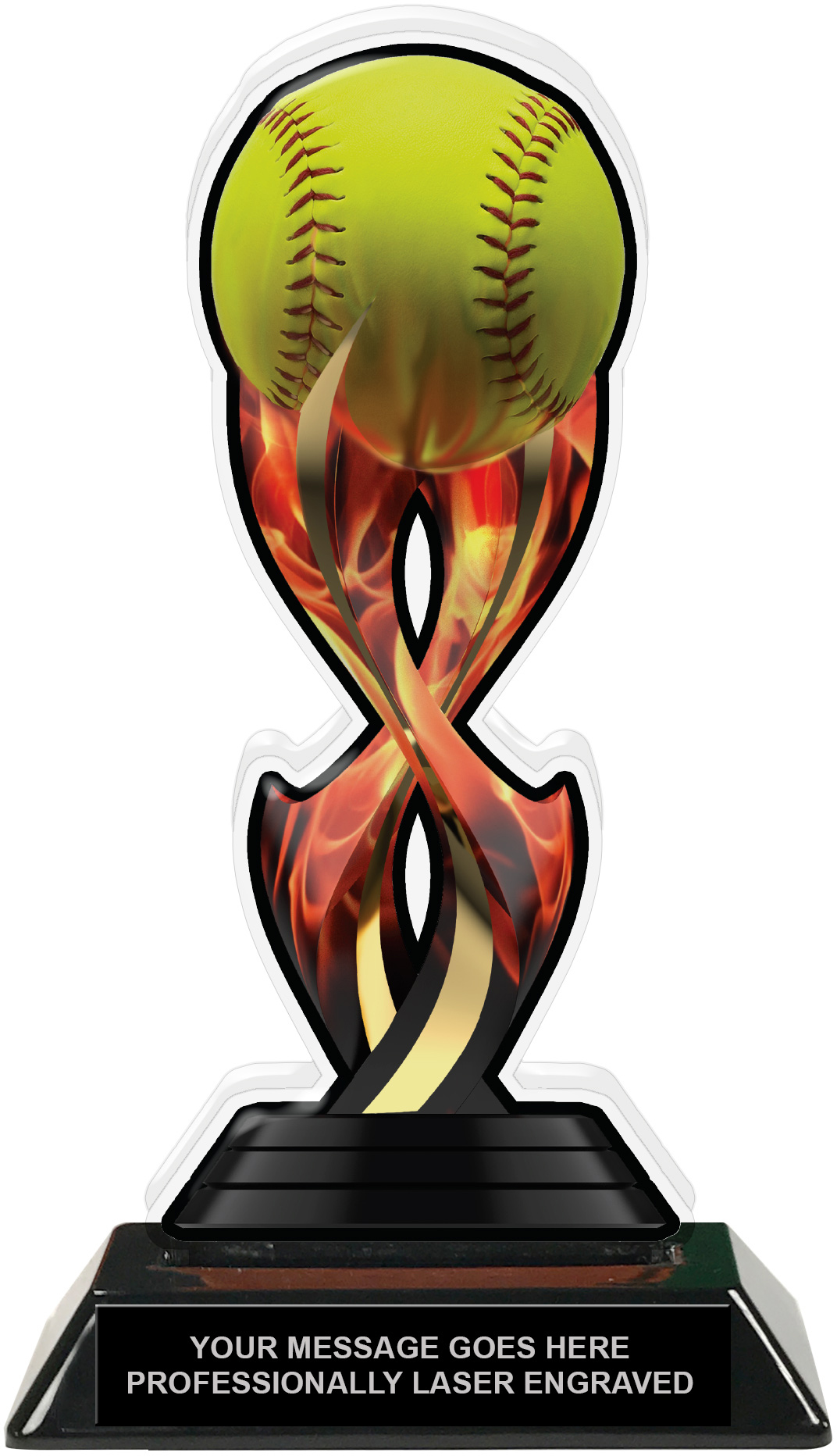 Softball Tribal Flames Acrylic Trophy- 8.5 inch