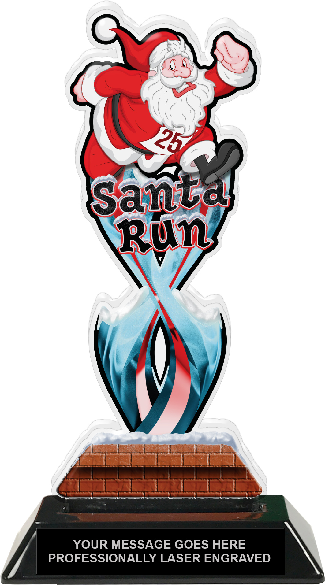 Santa Run Tribal Flames Acrylic Trophy - 8.5 inch
