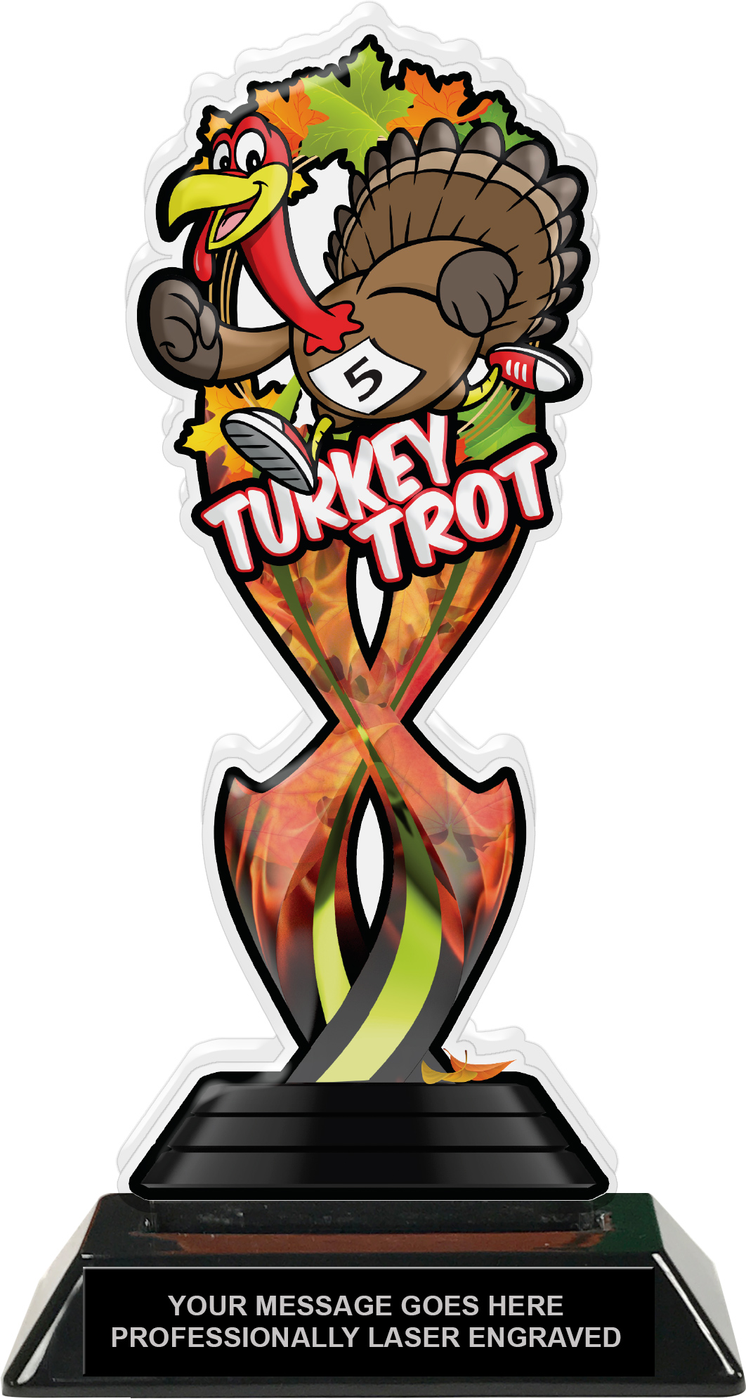 Turkey Trot Tribal Flames Acrylic Trophy - 8.5 inch