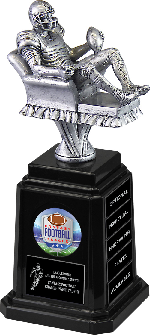 Silver Finish Armchair Fantasy Football Sculpture on Quad-Tower Base