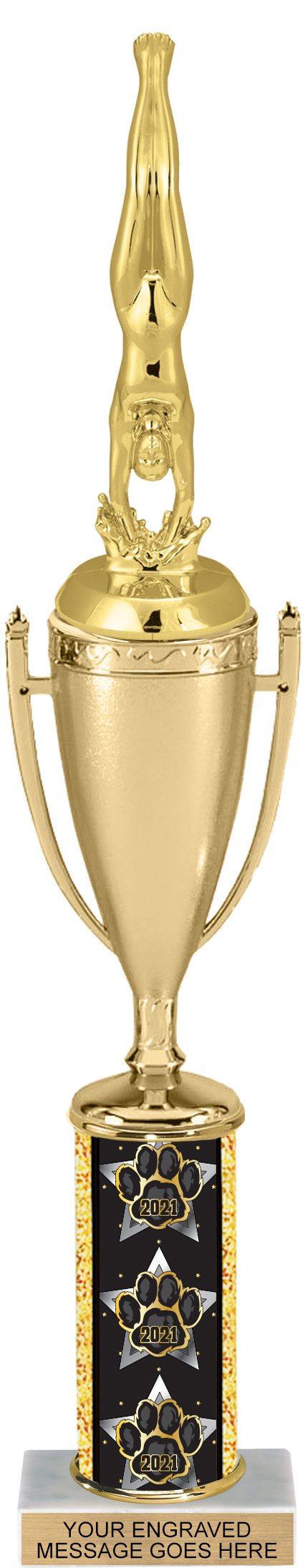Cup Trophy with Year Paw Column - 15 inch
