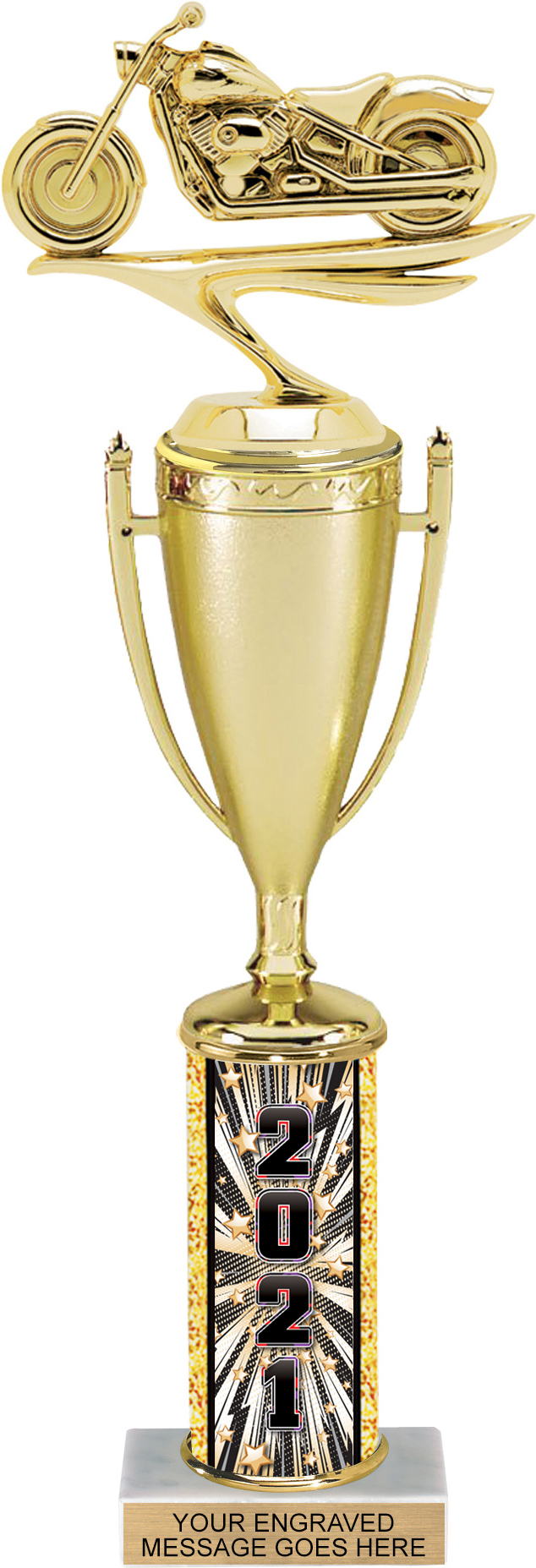 Cup Trophy with Year Comic Stars Column - 15 inch