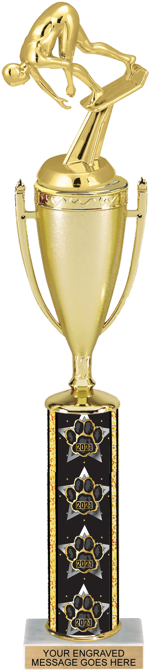 Cup Trophy with Year Paw Column - 17 inch
