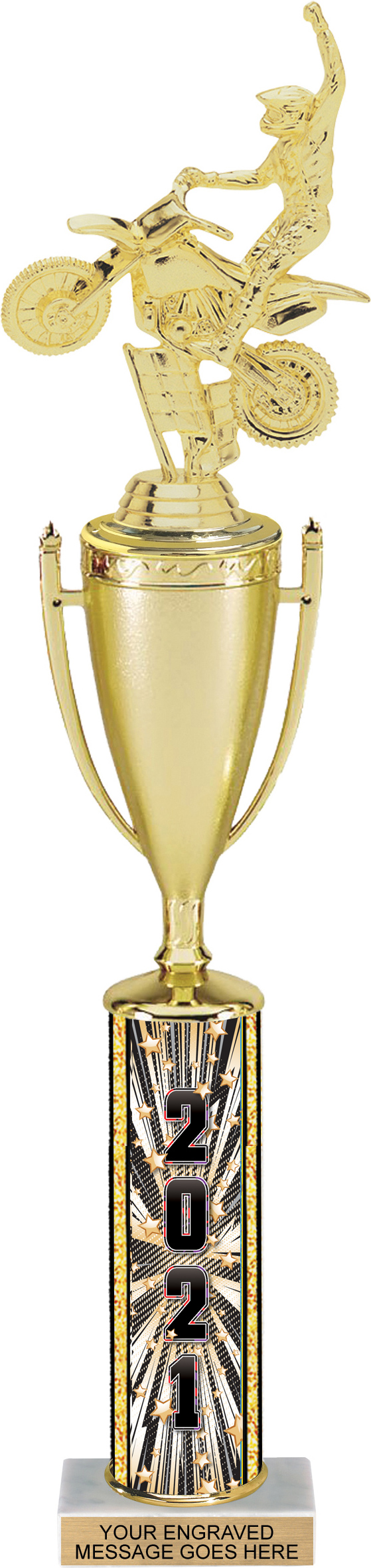 Cup Trophy with Year Comic Stars Column - 17 inch