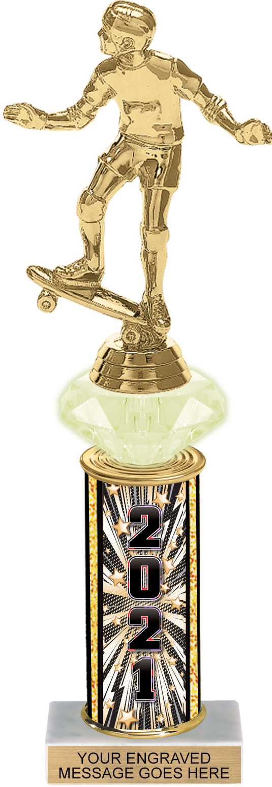 Diamond Riser Trophy with Year Comic Stars Column - 11 inch