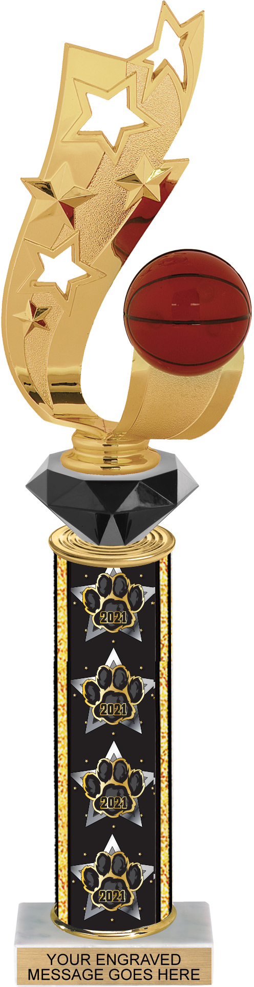 Diamond Riser Trophy with Year Paw Column - 13 inch