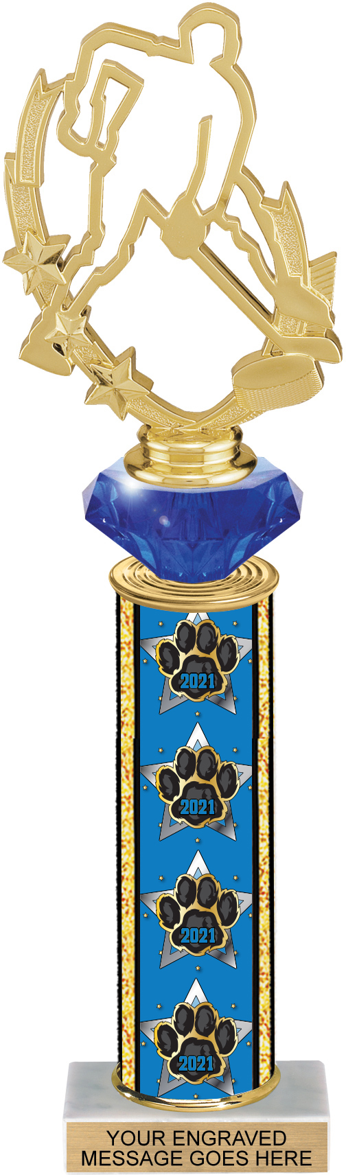 Diamond Riser Paw Column Trophy Year - 13 inch
