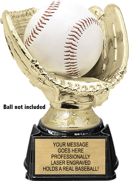 5 Inch Tall Bronze Engraved Plate on Request Decade Awards Baseball Glove Ball Holder Trophy Game Ball Holder Award 