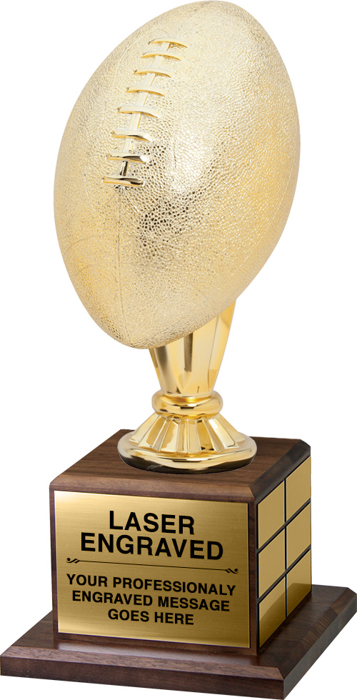 Full Size Gold Finish Football Trophy on Genuine Walnut Base