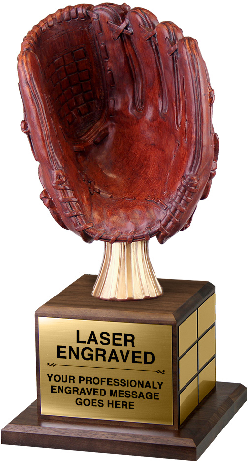 Full Size Baseball Glove Trophy on Genuine Walnut Base