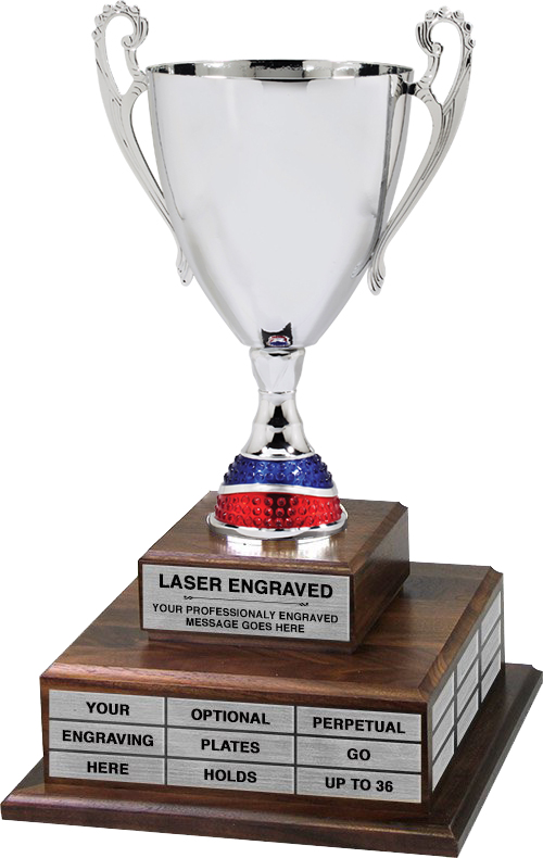 Silver Metal Cup Twin Tier Perpetual Trophy