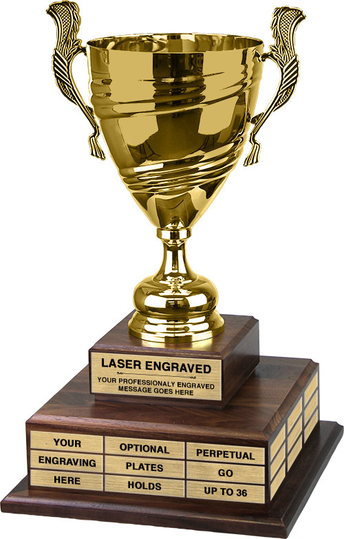 Gold Metal Cup Twin Tier Perpetual Trophy