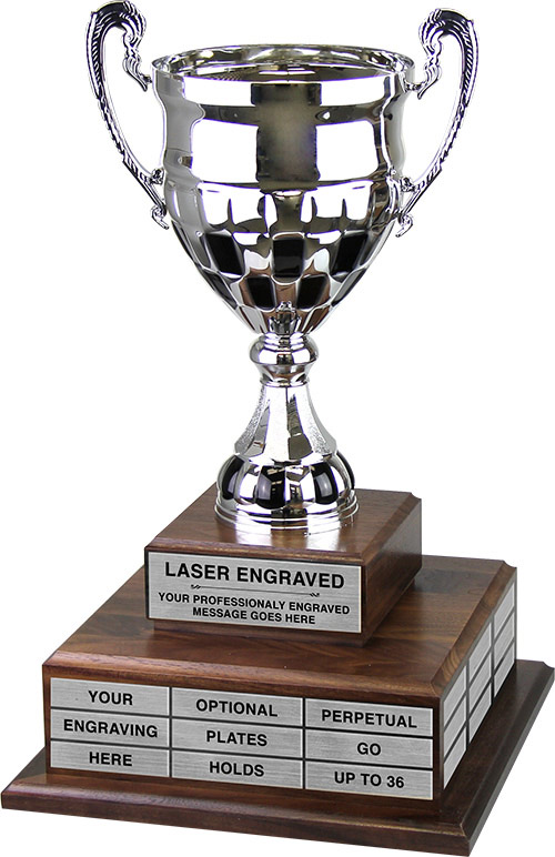 Silver Metal Racing Cup Twin Tier Perpetual Trophy