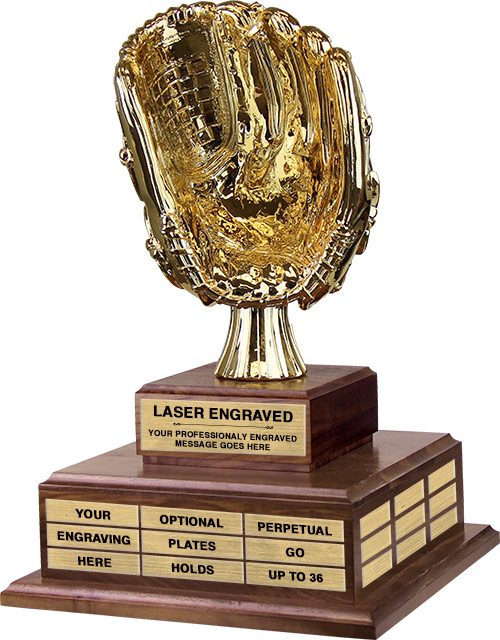 Gold Baseball Glove Twin Tier Perpetual Trophy