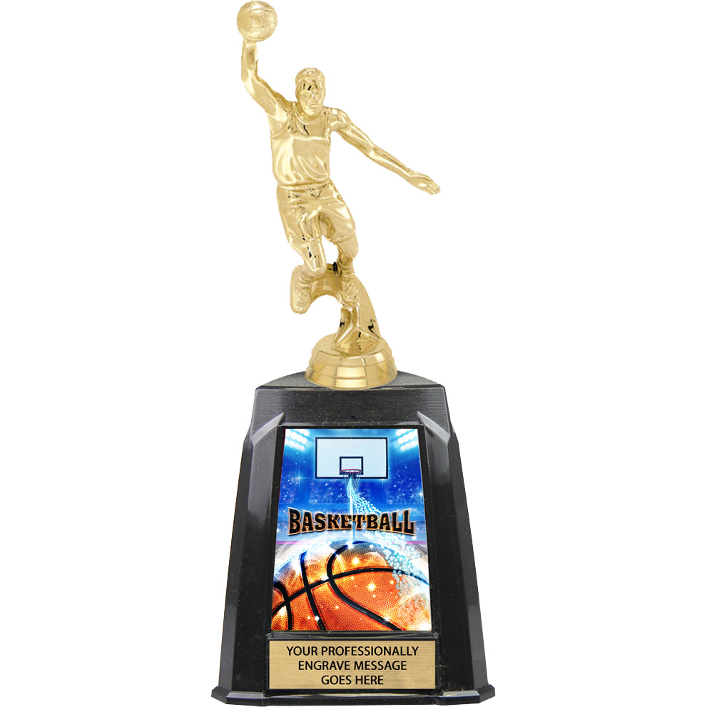 Basketball Male Exclusive Tri-Tower Trophy - 10 inch