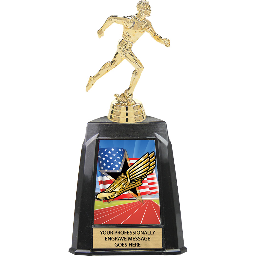 Track Male Exclusive Tri-Tower Trophy - 10 inch