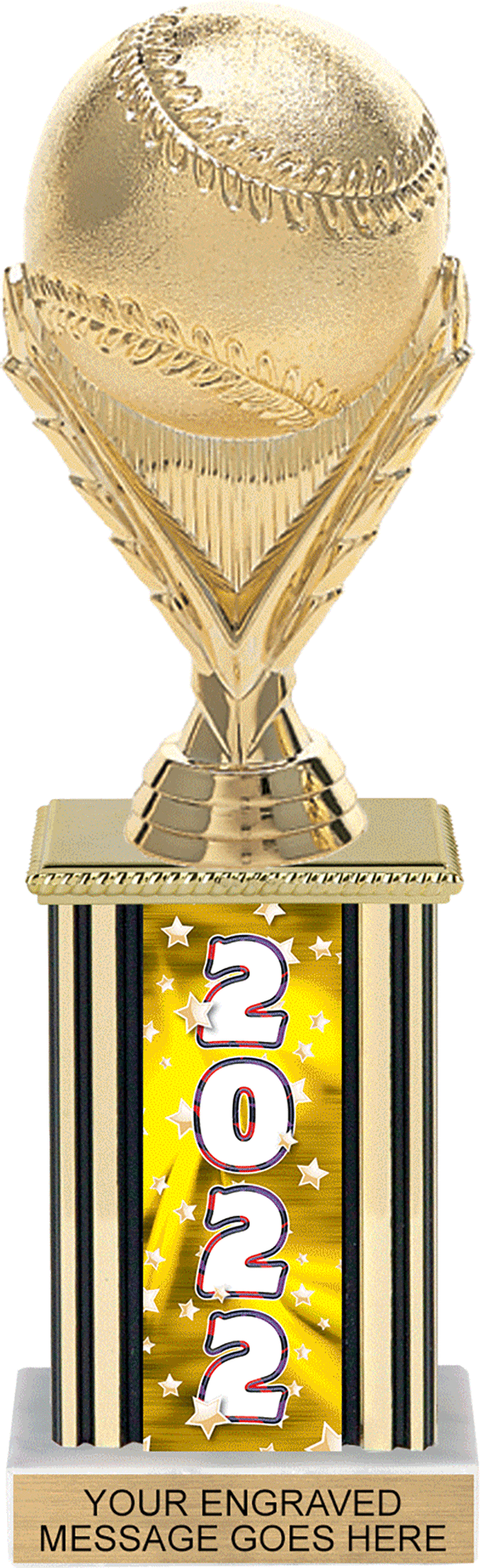 Year Glowing Stars Rectangle Column Trophy - Gold 10 inch