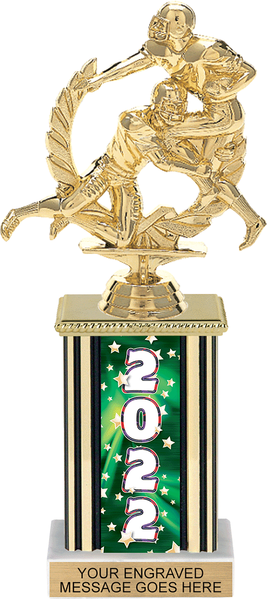 Year Glowing Stars Rectangle Column Trophy - Green 10 inch