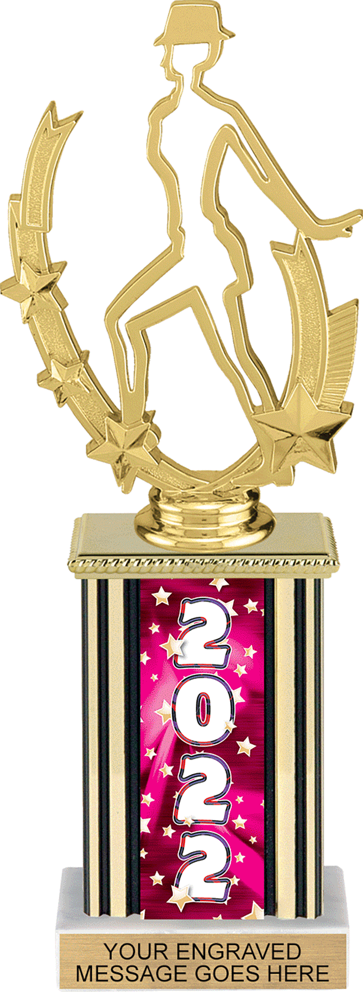 Year Glowing Stars Rectangle Column Trophy - Pink 10 inch