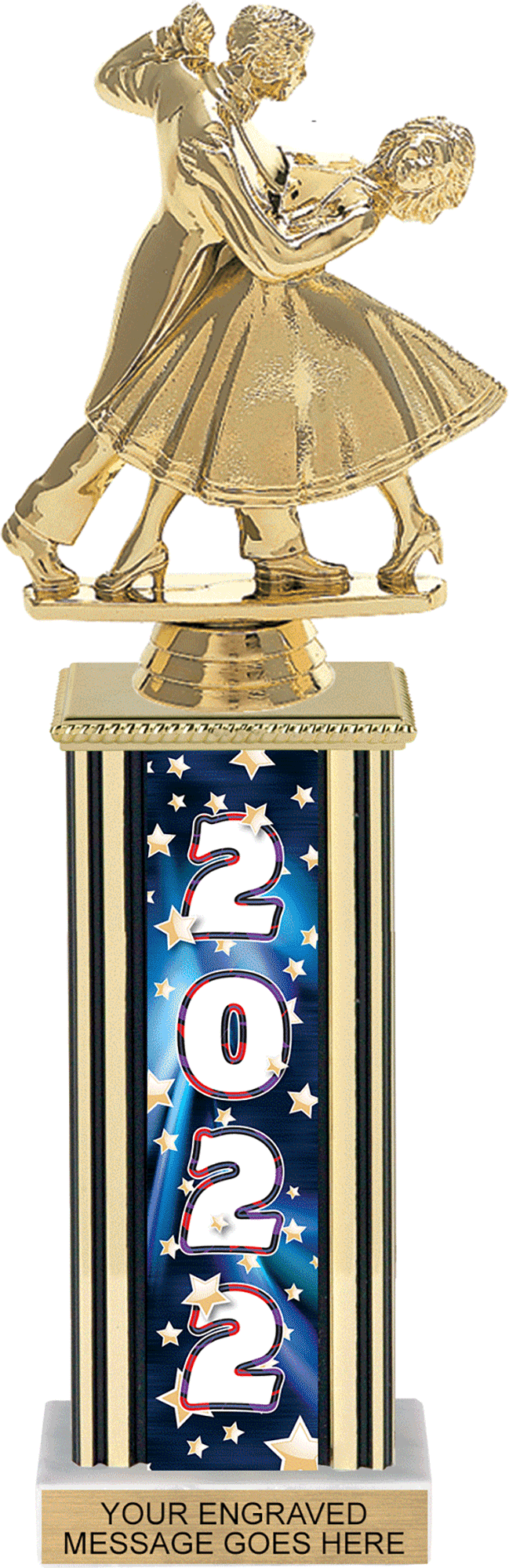 Year Glowing Stars Rectangle Column Trophy - Blue 12 inch