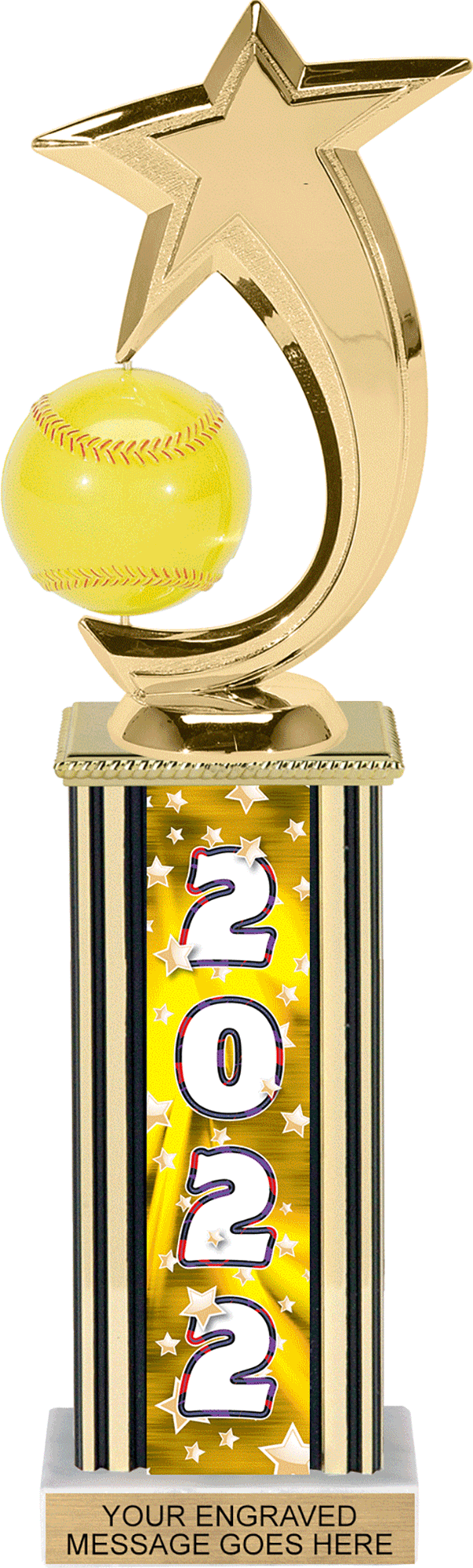 Year Glowing Stars Rectangle Column Trophy - Gold 12 inch