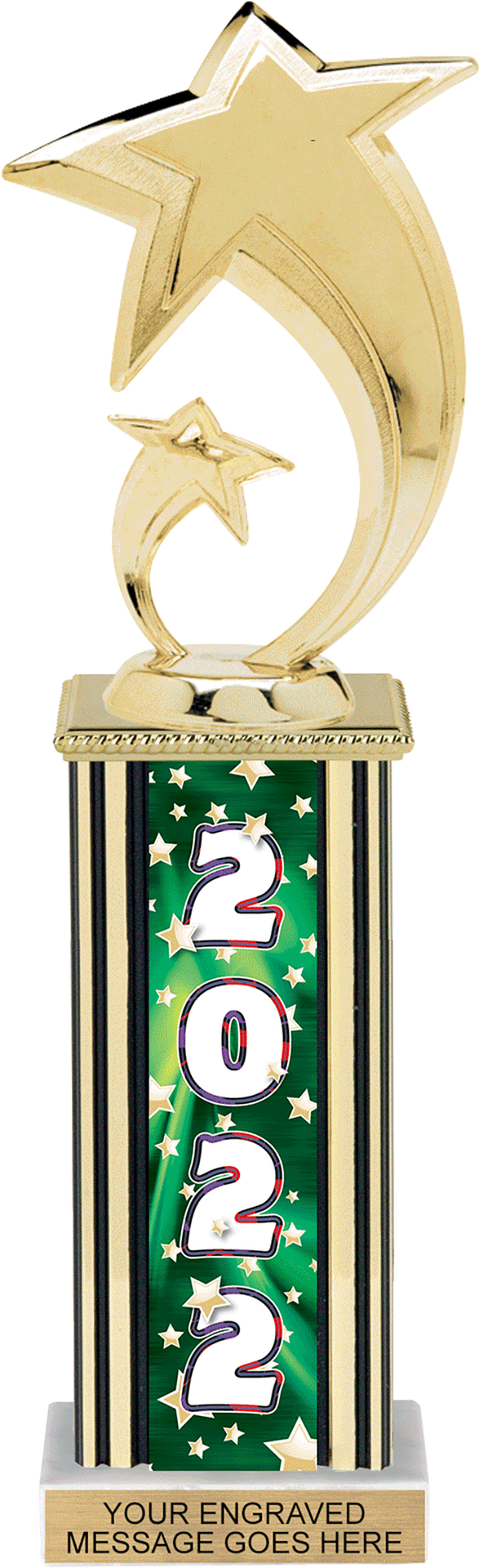 Year Glowing Stars Rectangle Column Trophy - Green 12 inch