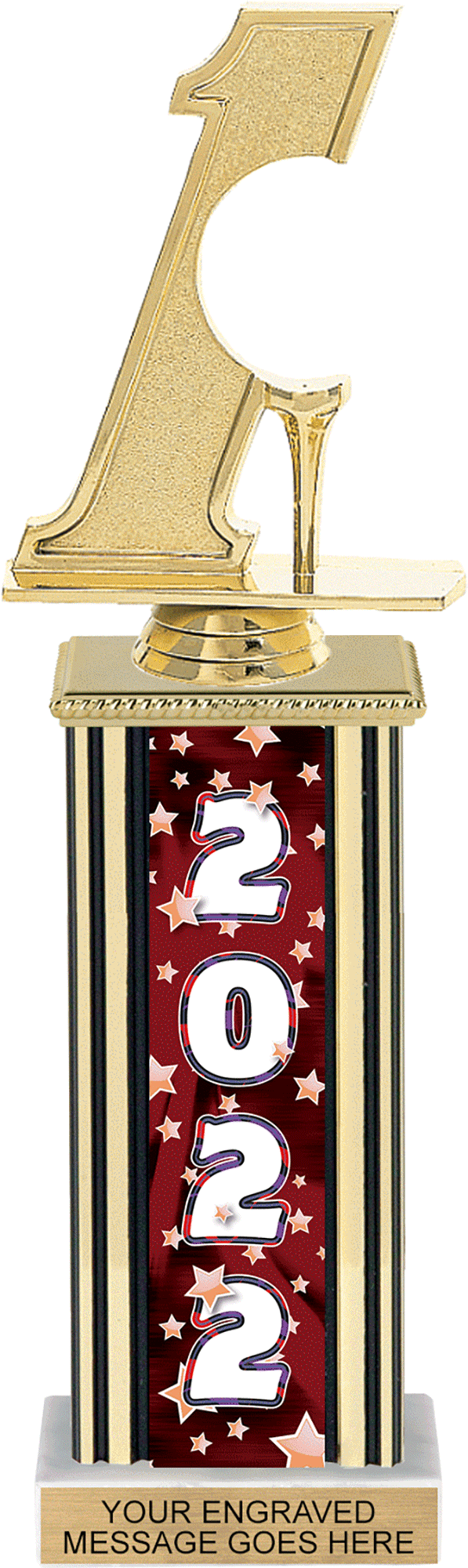 Year Glowing Stars Rectangle Column Trophy - Maroon 12 inch