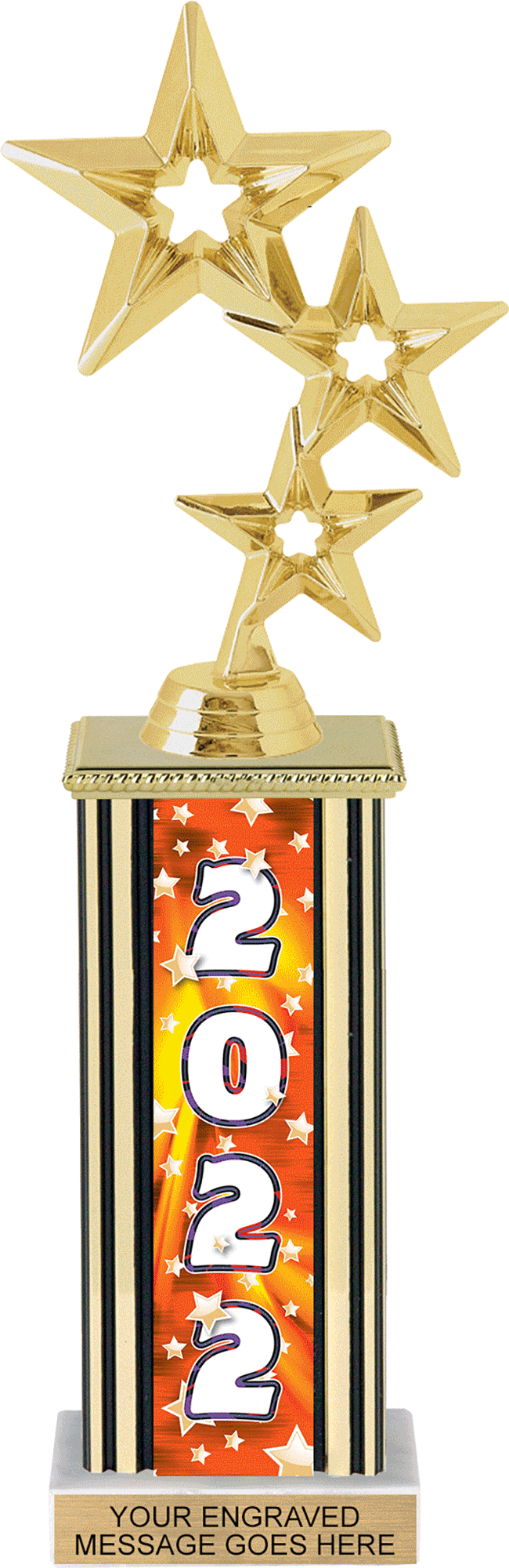 Year Glowing Stars Rectangle Column Trophy - Orange 12 inch