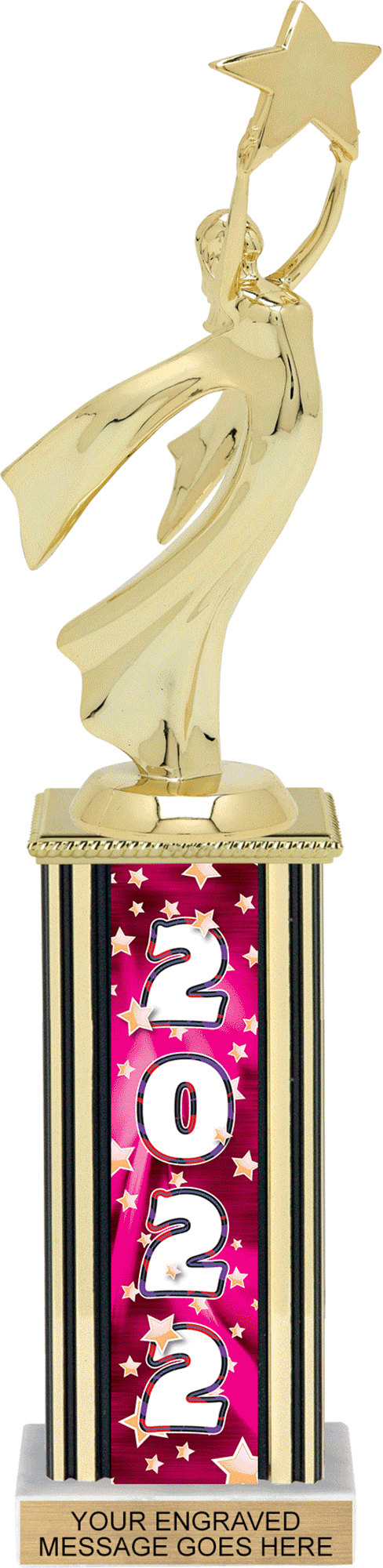 Year Glowing Stars Rectangle Column Trophy - Pink 12 inch