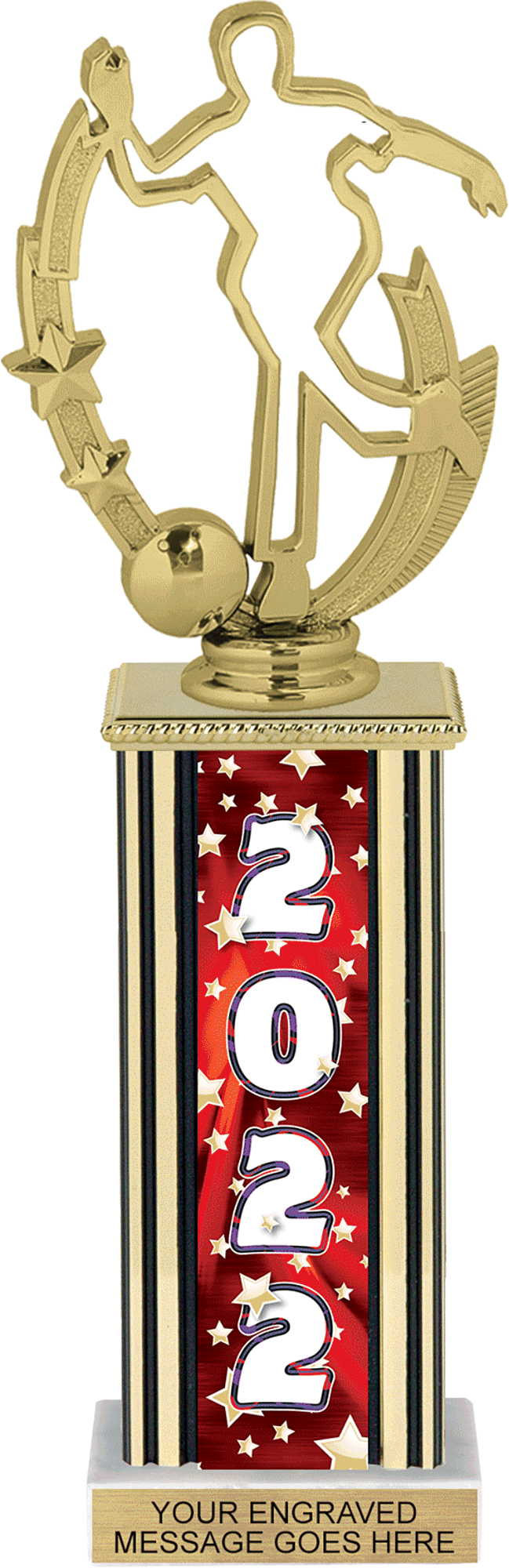 Year Glowing Stars Rectangle Column Trophy - Red 12 inch