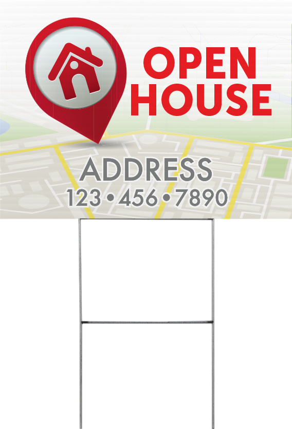 Real Estate Open House Map Yard Sign - 24 x 18 inch