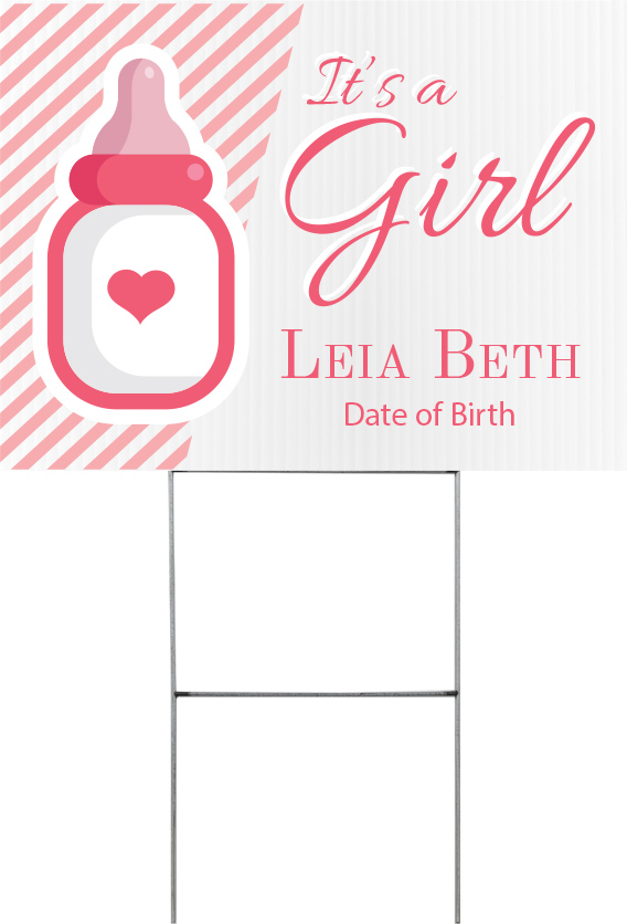 Birth Announcement Girl Yard Sign - 24 x 18 inch