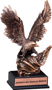 Bronze Resin Eagle Holding American Flag