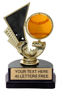 spin softball trophy black base  Free lettered plate 