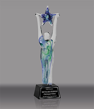 Art Glass Star Achiever Trophy - Blue & Green