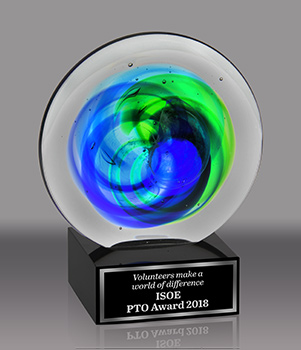 Art Glass Disk Award with Blue and Green Accents