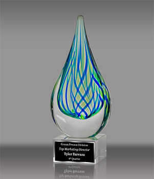 Droplet-Shaped Blue and Green Art Glass Award
