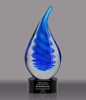 Droplet Shaped Art Glass Award on Black Base