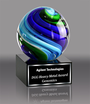 Two-Tone Blue & Green Sphere Art Glass Award