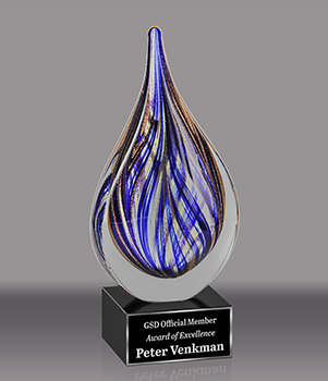 Teardrop-Shaped Art Glass with Sapphire & Bronze Highlights