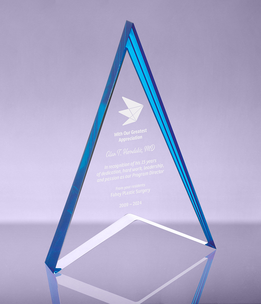 Spearhead Acrylic Award with Blue Reflective Accents - 8 inch