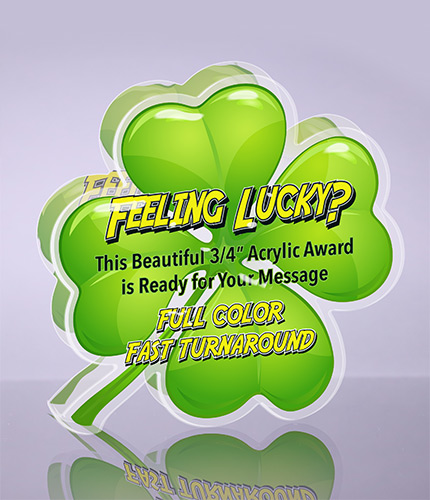 Acrylic Full Color 4 Leaf Clover Award - 5 inch