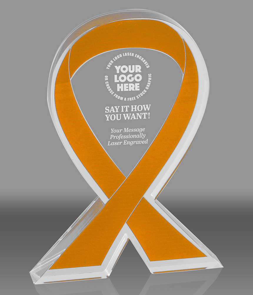 Orange Awareness Ribbon Acrylic Award - 6 inch