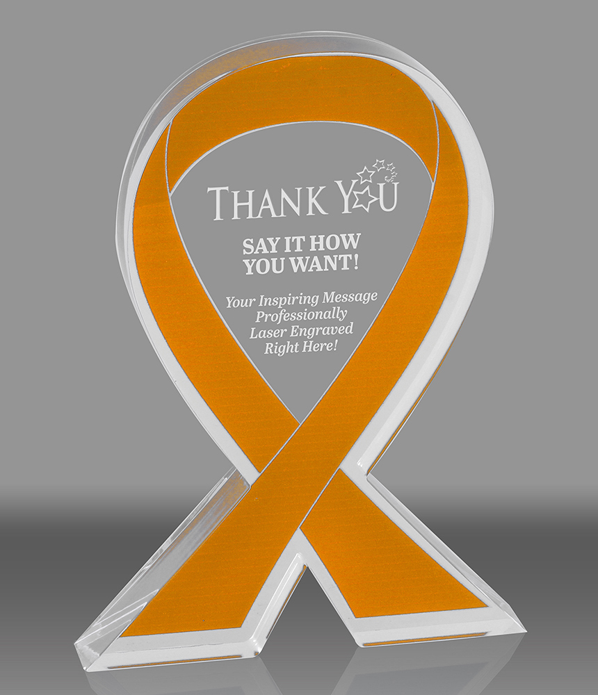 Orange Awareness Ribbon Acrylic Award - 7 inch