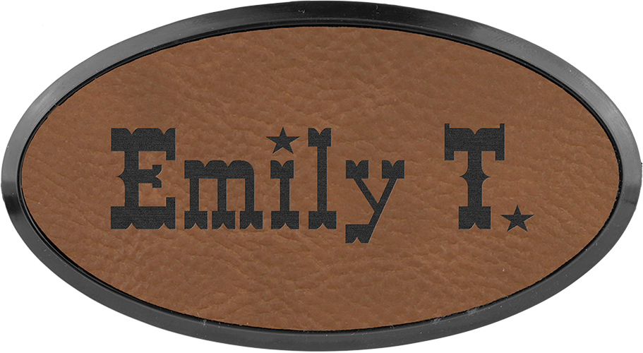 Leatherette Oval Badge with Border - Dark Brown