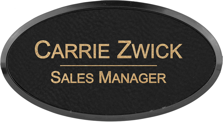 Leatherette Oval Badge with Border - Black/Gold