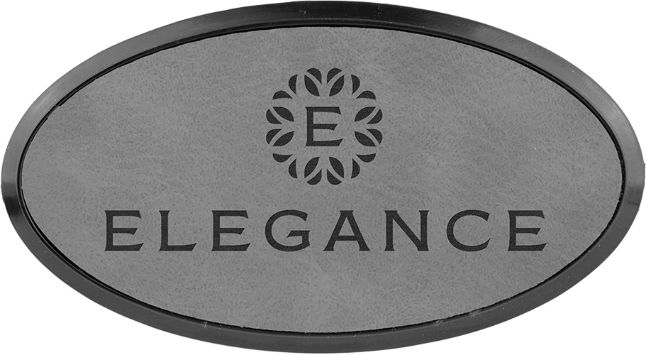 Leatherette Oval Badge with Border - Gray